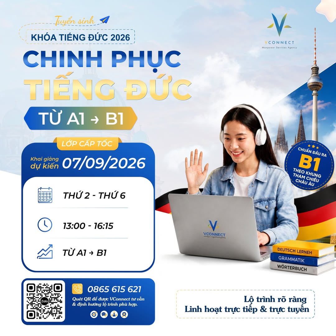 Tuyển Sinh Khóa Tiếng Đức Cấp Tốc A1 – B1 Năm 2026 Tại VCONNECT